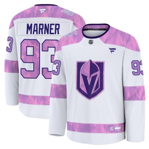 Men's Fanatics Vegas Golden Knights Mitch Marner Gold White 2024 Hockey Fights Cancer Practice Jersey - Premium