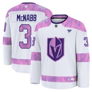 Men's Fanatics Vegas Golden Knights Brayden McNabb Gold White 2024 Hockey Fights Cancer Practice Jersey - Premium