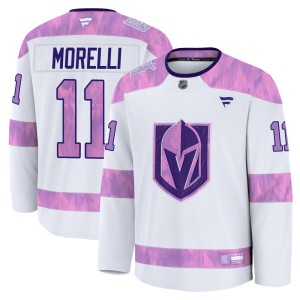 Men's Fanatics Vegas Golden Knights Mason Morelli Gold White 2024 Hockey Fights Cancer Practice Jersey - Premium