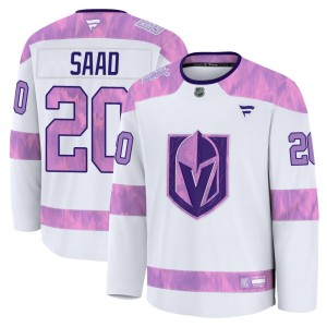 Men's Fanatics Vegas Golden Knights Brandon Saad Gold White 2024 Hockey Fights Cancer Practice Jersey - Premium