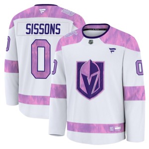Men's Fanatics Vegas Golden Knights Colton Sissons Gold White 2024 Hockey Fights Cancer Practice Jersey - Premium