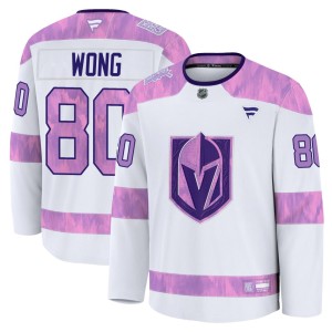 Men's Fanatics Vegas Golden Knights Tyler Wong Gold White 2024 Hockey Fights Cancer Practice Jersey - Premium