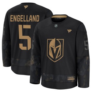 Youth Fanatics Vegas Golden Knights Deryk Engelland Gold Black 2024 Military Appreciation Practice Jersey - Premium