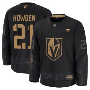 Youth Fanatics Vegas Golden Knights Brett Howden Gold Black 2024 Military Appreciation Practice Jersey - Premium