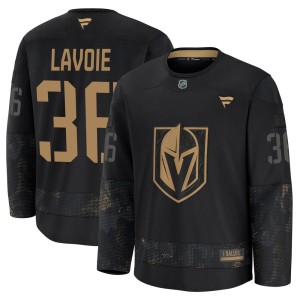 Youth Fanatics Vegas Golden Knights Raphael Lavoie Gold Black 2024 Military Appreciation Practice Jersey - Premium