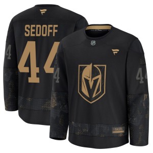 Youth Fanatics Vegas Golden Knights Christoffer Sedoff Gold Black 2024 Military Appreciation Practice Jersey - Premium