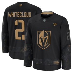 Youth Fanatics Vegas Golden Knights Zach Whitecloud Gold Black 2024 Military Appreciation Practice Jersey - Premium