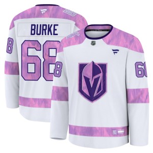 Youth Fanatics Vegas Golden Knights Callahan Burke Gold White 2024 Hockey Fights Cancer Practice Jersey - Premium