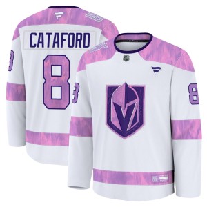 Youth Fanatics Vegas Golden Knights Mathieu Cataford Gold White 2024 Hockey Fights Cancer Practice Jersey - Premium