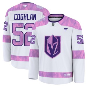 Youth Fanatics Vegas Golden Knights Dylan Coghlan Gold White 2024 Hockey Fights Cancer Practice Jersey - Premium
