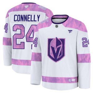 Youth Fanatics Vegas Golden Knights Trevor Connelly Gold White 2024 Hockey Fights Cancer Practice Jersey - Premium