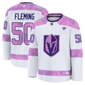 Youth Fanatics Vegas Golden Knights Joe Fleming Gold White 2024 Hockey Fights Cancer Practice Jersey - Premium