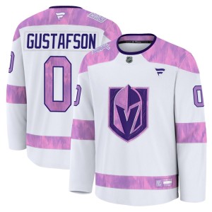 Youth Fanatics Vegas Golden Knights Jordan Gustafson Gold White 2024 Hockey Fights Cancer Practice Jersey - Premium