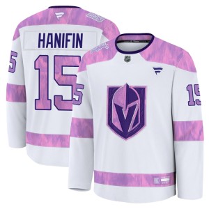 Youth Fanatics Vegas Golden Knights Noah Hanifin Gold White 2024 Hockey Fights Cancer Practice Jersey - Premium