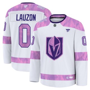 Youth Fanatics Vegas Golden Knights Jeremy Lauzon Gold White 2024 Hockey Fights Cancer Practice Jersey - Premium