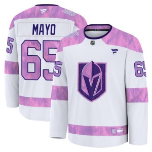 Youth Fanatics Vegas Golden Knights Dysin Mayo Gold White 2024 Hockey Fights Cancer Practice Jersey - Premium