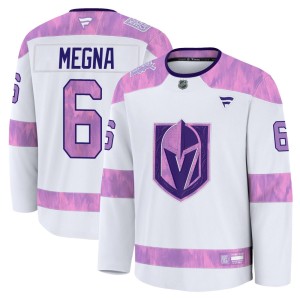 Youth Fanatics Vegas Golden Knights Jaycob Megna Gold White 2024 Hockey Fights Cancer Practice Jersey - Premium