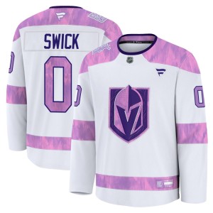 Youth Fanatics Vegas Golden Knights Trent Swick Gold White 2024 Hockey Fights Cancer Practice Jersey - Premium