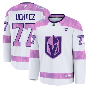 Youth Fanatics Vegas Golden Knights Kai Uchacz Gold White 2024 Hockey Fights Cancer Practice Jersey - Premium