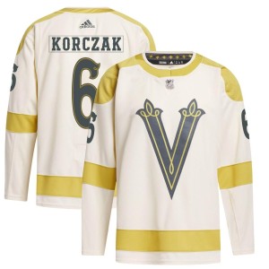 Youth Adidas Vegas Golden Knights Kaedan Korczak Gold Cream 2024 Winter Classic Primegreen Jersey - Authentic