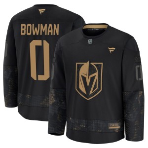 Men's Fanatics Vegas Golden Knights Braeden Bowman Gold Black 2024 Military Appreciation Practice Jersey - Premium