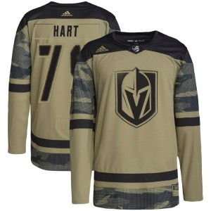 Men's Adidas Vegas Golden Knights Carter Hart Gold Camo Military Appreciation Practice Jersey - Authentic