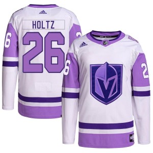 Men's Adidas Vegas Golden Knights Alexander Holtz White/Purple Hockey Fights Cancer Primegreen Jersey - Authentic