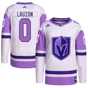 Men's Adidas Vegas Golden Knights Jeremy Lauzon White/Purple Hockey Fights Cancer Primegreen Jersey - Authentic