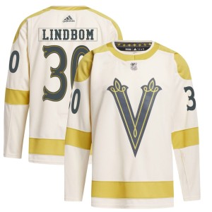 Men's Adidas Vegas Golden Knights Carl Lindbom Gold Cream 2024 Winter Classic Primegreen Jersey - Authentic