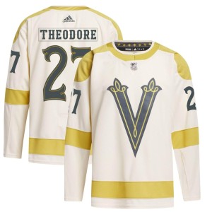 Men's Adidas Vegas Golden Knights Shea Theodore Gold Cream 2024 Winter Classic Primegreen Jersey - Authentic